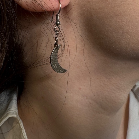 Hammered Silver Moon Earrings - Picture 2 of 5